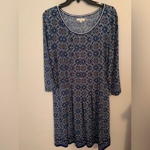 Max Studio multi-color blue, green, and white geometric pattern dress, size XL